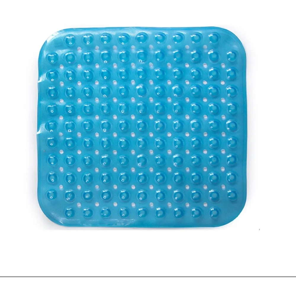 Antibacterial Blue Non-Slip Bath Mat with Suction Cups 18 x 18